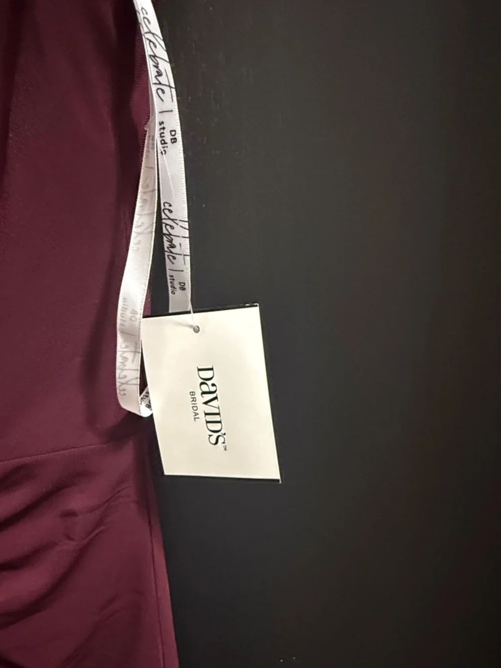 David's Bridal Burgundy Ruched V-Neck Maxi Dress - Picture 3 of 4